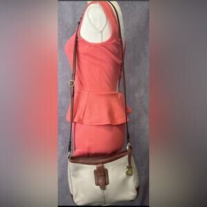 VTG Liz Claiborne Leather Company Taupe/Brown Crossbody Bag  Leather Purse Small